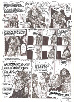 ambiguous_gender anthro bodily_fluids breaking_the_fourth_wall crying dialogue duo elderly elderly_intersex gown humor inside makeup multi_limb reassuring renaissance_clothing running_makeup sad speech_bubble tears text whimper skekla_(artist) ask_the_skeksis the_dark_crystal skekla_the_illustrator skeksil_the_chamberlain alien skeksis 2015 comic english_description english_text hi_res signature