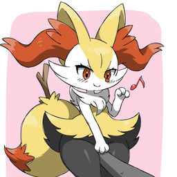 3_fingers ambiguous_gender ambiguous_human anthro arm_tuft biped black_body black_fur blush blush_lines blush_stickers border breasts cheek_tuft chest_tuft closed_smile cute_fangs duo eyelashes facial_tuft fangs featureless_breasts female female/ambiguous female_anthro female_focus fingers front_view fur gesture hip_tuft inner_ear_fluff looking_down mouth_closed multicolored_body multicolored_fur musical_note musical_symbol nude nude_anthro nude_female object_in_tail orange_body orange_eyes orange_fur orange_inner_ear_fluff orange_nose pink_background pointy_ears prick_ears shoulder_tuft simple_background small_breasts smile solo_focus squish standing stick stick_in_tail symbol tail tapering_snout teeth thigh_squish tuft white_body white_fur yellow_body yellow_fur noye nintendo pokemon anon braixen canid generation_6_pokemon human mammal pokemon_(species) 1:1 cel_shading colored colored_sketch digital_drawing_(artwork) digital_media_(artwork) hi_res portrait shaded sketch source_request three-quarter_portrait