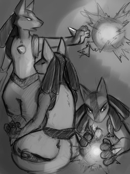 anthro chest_spike eyes_closed featureless_crotch front_view glistening glistening_eyes grey_body grey_scales magic_user male narrowed_eyes nude scales solo spikes spikes_(anatomy) three-quarter_view unsigned acidic nintendo pokemon generation_4_pokemon lucario pokemon_(species) monochrome sketch sketch_page