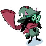 barefoot black_body black_fur clothing eyewear feet fluffy fluffy_tail fur glasses green_clothing hat headgear headwear magic_user male scarf simple_background solo standing tail white_background noolman deltarune undertale_(series) ralsei bovid caprine goat mammal 1:1