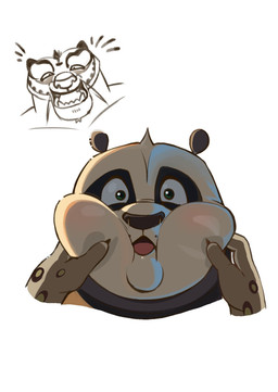 anthro blush chubby_cheeks duo face_squish male male/male overweight smile squish ma5ka4nai dreamworks kung_fu_panda master_po_ping tai_lung_(kung_fu_panda) bear felid giant_panda mammal pantherine snow_leopard headshot_portrait hi_res portrait