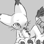 6_nipples claws duo ear_tuft fellatio female genitals male male/female multi_nipple nipples one_eye_closed oral penile penis sex tuft whiskers forurune bandai_namco digimon digimon_(species) felid feline gatomon human mammal absurd_res greyscale hi_res monochrome