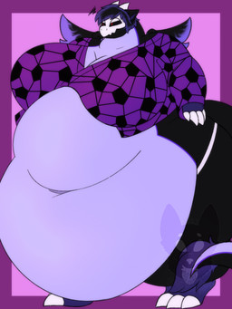 3_claws 3_toes 4_claws 4_fingers anthro back_wings belly belly_folds big_belly big_breasts biped black_body black_wings bone breasts claws cleavage clothed clothing countershade_neck countershade_torso countershading deep_navel feet female female_anthro fingers huge_belly huge_breasts huge_thighs hyper hyper_belly morbidly_obese morbidly_obese_anthro morbidly_obese_female navel obese obese_anthro obese_female overweight overweight_anthro overweight_female purple_body purple_clothing purple_countershading purple_topwear purple_tuft purple_wings skull skull_head solo tail tail_tuft thick_thighs toes topwear tuft wings strawberrymilkdog mythology violet_(frenchiekrueger) dragon mythological_creature mythological_scalie scalie skull_dragon hi_res busty_boy_(lore)