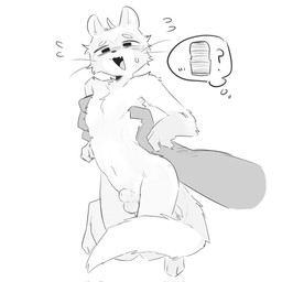 3_toes 4_fingers animal_genitalia anthro balls black_eyes bodily_fluids cute_fangs duo fangs feet fingers fluffy fluffy_tail fully_sheathed fur genitals grey_body grey_fur held_up holding_another kemono male mostly_offscreen_character mostly_offscreen_male nervous nude nude_anthro nude_male open_mouth penetrable_sex_toy question_mark sex_toy sheath simple_background size_difference sweat tail tail_coil teeth thought_bubble toes tuft whiskers white_background white_body white_fur vitame83 tenga mammal mustelid musteline true_musteline weasel 1:1 2025 hi_res