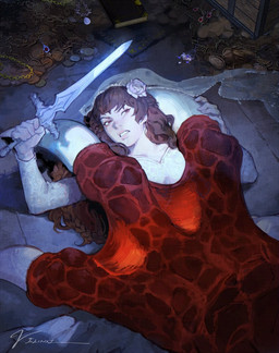 ambiguous_gender angry braided_hair claws disembodied_hand duo extreme_size_difference female feral frown hair holding_melee_weapon holding_object holding_sword holding_weapon long_hair melee_weapon membrane_(anatomy) pinned pinned_to_ground red_body scales scowl size_difference stone_floor sword treasure_hoard weapon webbed_hands velinxi mythology dragon human mammal mythological_creature mythological_scalie scalie 2025 digital_media_(artwork) digital_painting_(artwork) painting_(artwork) signature