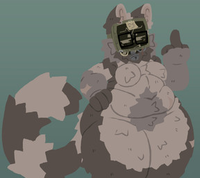 anthro belly biped breasts electronics featureless_breasts featureless_crotch female for_a_head fur gesture hand_gesture looking_at_viewer middle_finger multicolored_body multicolored_fur nude post-it_note screen screen_face solo standing television theonlylou bo_(theonlylou) mammal object_head procyonid raccoon screen_head tv_head absurd_res hi_res