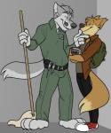 age_difference anthro bag book cleaning_tool duo eye_contact facial_hair goatee janitor looking_at_another male male/male mop mustache badmasteryoujerk sleazy_(wolfie) canid canine canis dingo mammal wolf hi_res