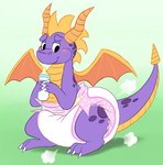 baby_bottle big_diaper blush claws clothing countershading diaper feral horn male milk smile solo standing tail wings fang29 activision mythology spyro_the_dragon spyro dragon mythological_creature mythological_scalie scalie hi_res