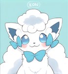 alolan_form alolan_vulpix ambiguous_gender big_tail blue_nose blue_sclera blush bow_accessory canid canine feral fluffy fluffy_hair fluffy_tail fur generation_1_pokemon generation_7_pokemon girly hair hi_res icon inner_ear_fluff mammal nintendo pokemon pokemon_(species) pokemon_speak regional_form_(pokemon) romaji_text simple_background sitting smile solo speech_bubble tail text translated tuft white_body white_fur wolfwithwing