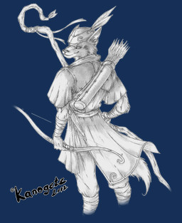 anthro archer arrow_(weapon) bow_(weapon) clothing dagger hat hat_feather headgear headwear looking_back loose_feather male melee_weapon quiver_(object) ranged_weapon solo staff tail weapon kanogetz canid canine canis domestic_dog mammal alpha_channel black_and_white monochrome sketch
