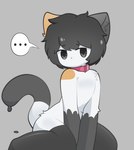 ambiguous_gender anthro black_hair covering covering_crotch domestic_cat dripping ellipsis featureless_chest felid feline felis grey_eyes hair hi_res kneeling mammal multicolored_body sadbox10 solo tuft