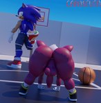 3d_(artwork) all_fours anthro anus backsack ball balls basketball_(ball) bent_over big_butt blue_body blue_fur bottomless bottomless_male bottomwear butt camseven chip_(sonic) clothed clothing digital_media_(artwork) duo eulipotyphlan femboy footwear fur genitals hair hedgehog hi_res looking_back male mammal outside penis rear_view red_body red_fur sega shoes sonic_the_hedgehog sonic_the_hedgehog_(series) sonic_unleashed stretching teapot_(body_type) unknown_species watermark white_hair wide_hips