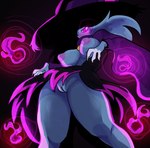 anthro areola big_breasts blue_body blue_fur breasts clothing female fur genitals hat headgear headwear nipples purple_areola purple_nipples purple_pussy pussy simple_background solo witch_hat adelfrey palworld pocketpair felid feline katress mammal pal_(species) 2024 hi_res