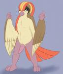 animal_genitalia animal_penis anthro anthrofied avian beak biped brown_body brown_fur chest_tuft claws cleft_tail erection feathered_wings feathers front_view fur generation_1_pokemon genitals grey_eyes hair half-closed_eyes hi_res looking_at_viewer male multicolored_hair narrowed_eyes nintendo nude penis pidgeot pokemon pokemon_(species) pokemorph posexe presenting simple_background solo spread_legs spreading standing tail tapering_penis tuft white_body white_fur wings