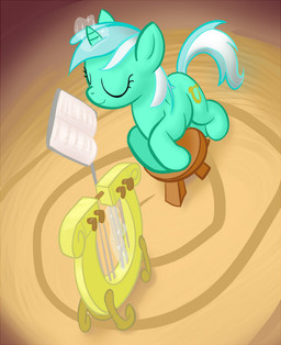 cutie_mark detailed_background female feral harp high-angle_view horn lyre musical_instrument plucked_string_instrument solo string_instrument tail toony unknown_artist friendship_is_magic hasbro my_little_pony mythology lyra_heartstrings_(mlp) equid equine mammal mythological_creature mythological_equine unicorn