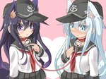 :o animal_ears blue_eyes blush clothing duo female hair hat headgear headwear neck_collar open_mouth purple_eyes purple_hair uniform white_hair musouduki kantai_collection akatsuki_(kancolle) hibiki_(kancolle) canid canine canis domestic_cat domestic_dog felid feline felis humanoid mammal 2014 4:3