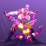 anthro big_breasts breasts chain clothed clothing cross-popping_vein duo female female/female fishnet_clothing fishnet_legwear legwear muscular muscular_female spread_legs spreading tusks wrestling saesar kinnikuman kirby_(series) kirby_triple_deluxe nintendo ultimate_muscle queen_sectonia suzie_tusket arthropod hymenopteran insect mammal marine pinniped walrus wasp hi_res