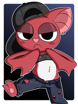 abstract_background anthro backwards_cap barbell_piercing baseball_cap belly biped blush blush_stickers border bottomwear bra clothing countershade_torso countershading denim denim_bottomwear denim_clothing ear_piercing fangs feet female female_anthro glistening_eyelids gradient_background half-closed_eyes hat headgear headwear heart_nose heart_symbol jeans looking_at_viewer membrane_(anatomy) membranous_wings narrowed_eyes navel navel_piercing on_one_leg outline pants pants_undone pawpads piercing pink_inner_ear pose red_arms red_body red_ears red_face red_legs red_wings simple_background soles solo sports_bra standing teeth torn_bottomwear torn_clothing torn_jeans torn_pants underwear white_belly white_border winged_arms wings young young_anthro young_female dreameclipsewolf squeak_(zinzoa) bat mammal absurd_res cel_shading colored hi_res shaded