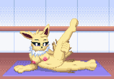anthro anthrofied areola breasts exercise female fur genitals hair looking_at_viewer nipples nude pokemorph smile solo spread_legs spreading vulva workout yellow_body yellow_fur zeka10000 nintendo pokemon eeveelution generation_1_pokemon jolteon pokemon_(species) digital_media_(artwork) pixel_(artwork)