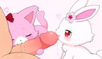 anthro azuo barette blush bodily_fluids chest_tuft chibi collaborative collaborative_fellatio collaborative_sex domestic_cat erection eyes_closed felid feline felis fellatio female fur garnet_(jewelpet) genitals glans group handjob hare heart_symbol hi_res human human_on_anthro interspecies jewelpet lagomorph leporid licking male male/female mammal markings oral penile penis penis_lick persian_cat pink_body pink_fur rabbit raised_tail red_eyes ruby_(jewelpet) saliva saliva_on_penis sanrio sega_fave semi-anthro sex size_difference tail tongue trio tuft white_body white_fur white_markings