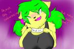 anthro blush breasts clothing dialogue female fur nervous solo text canisfidelis chichi canid canine mammal 3:2 digital_media_(artwork) english_text