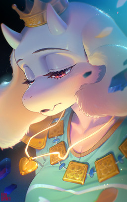2_horns anthro armor big_breasts breasts clothing crown dress eyebrows eyelashes female floppy_ears fur headgear horn jewelry mature_female narrowed_eyes necklace open_mouth pauldron red_eyes simple_background solo text toony white_body white_clothing white_dress white_fur aruurara undertale_(series) toriel boss_monster_(undertale) bovid caprine goat mammal 2025 artist_name detailed hi_res