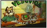 anthro biped brown_body brown_ears brown_fur clothing detailed_background duo eye_contact food fur green_clothing green_shirt green_topwear grey_body inside looking_at_another machine multicolored_body napkin pizza pizza_slice pizzeria plate red_nose shirt sitting sitting_on_stool slightly_chubby smile text topwear hxboox03 robot_dreams rascal_(robot_dreams) robot_(robot_dreams) mammal procyonid raccoon robot 2024