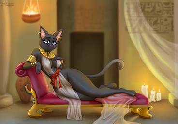 accessory anthro armband armlet big_breasts biped black_body black_eyebrows black_fur blue_eyes breasts candle cat_tail chair clothed clothing decorative_scarab digit_ring doorway dress ear_piercing ear_ring egyptian egyptian_clothing eyebrows eyelashes feet female fire fur furniture gesture glistening glistening_body glistening_fur hand_gesture hand_on_breast inside jewelry lamp lantern looking_at_viewer lounge_chair lying makeup mascara necklace neutral_expression nipple_outline on_side partially_clothed piercing pillar pink_nose pose pottery pupils ring ring_piercing seductive slit_pupils solo thick_thighs toe_ring toes translucent translucent_clothing translucent_dress usekh whiskers white_clothing white_dress white_sclera wide_hips twaykoncita egyptian_mythology middle_eastern_mythology mythology bast deity domestic_cat felid feline felis mammal 2026 colored digital_drawing_(artwork) digital_media_(artwork) hi_res hieroglyphic_text signature watermark