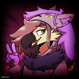anthro beak brown_body brown_hair clothing fluffy fluffy_hair gesture hair hand_gesture kigurumi looking_at_viewer male onesie solo v_sign somesacredbird nintendo pokemon birb_(somesacredbird) zoroark_(somesacredbird) avian bird generation_5_pokemon pokemon_(species) zoroark 1:1 2021 digital_drawing_(artwork) digital_media_(artwork) english_description hi_res