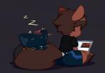 anthro clothed clothing duo eyes_closed female fur hair legwear lying male notched_ear shirt simple_background sleeping topwear whiskers 0r0ch1 night_in_the_woods mae_borowski red_alert_(0r0ch1) domestic_cat equid equine felid feline felis horse mammal