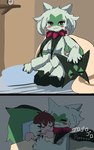 anthro biped blush breasts duo eyes_closed female female_anthro fur green_body green_fur kneeling pink_body purring red_eyes sleeping sky_necko nintendo pokemon generation_9_pokemon human mammal meowscarada pokemon_(species) 5:8 animated short_playtime