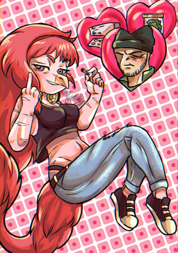 anthro beard biped black_clothing black_crop_top black_shirt black_topwear bottomwear breasts clothed clothed_anthro clothed_female clothed_human clothed_male clothing crop_top crossgender cutaway denim denim_bottomwear denim_clothing drugs duo facial_hair feathered_tail feathers female fingers footwear frown gesture hair hand_gesture heart_symbol human_on_anthro humanoid_hands interspecies jeans long_hair long_tail looking_at_viewer male male/female marijuana markings medium_breasts middle_finger mtf_crossgender navel non-mammal_breasts pants pattern_background pink_body pink_scales purple_eyes red_body red_feathers red_hair scales shirt shoes simple_background smile smirk smoking smoking_marijuana smug striped_markings stripes tail text topwear torn_bottomwear torn_clothing torn_pants whit3pinkmann cavemanon_studios goodbye_volcano_high ko_op_(game_developer) snoot_game anon_(snoot_game) reed_(gvh) reeda dinosaur dromaeosaurid human mammal prehistoric_species reptile saurischian scalie theropod velociraptor 2024 artist_name chromatic_aberration colored hi_res shaded
