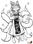 :3 anthro anthrofied clothed clothing dress female female_anthro flower footwear front_view fully_clothed hat headgear headwear kemono logo long_sleeves looking_at_viewer multi_tail plant socks solo tail ratteu asian_mythology east_asian_mythology japanese_mythology mythology touhou ran_yakumo canid canine fox mammal yokai 2021 3:4 artist_logo digital_media_(artwork) full-length_portrait hi_res line_art portrait