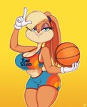 2021 4_fingers :3 anthro ball basketball_(ball) basketball_uniform big_breasts blonde_hair blue_eyes bottomwear breasts buckteeth cleavage clothed clothing cotton_tail daxzor digital_media_(artwork) eyelashes female fingers gesture gloves hair hand_gesture handwear holding_ball holding_object lagomorph leporid lola_bunny long_ears looking_at_viewer looney_tunes loser_gesture mammal rabbit shirt short_tail shorts signature simple_background small_waist smile solo space_jam space_jam:_a_new_legacy sportswear tail tank_top teeth text text_on_clothing text_on_shirt text_on_tank_top text_on_topwear topwear tune_squad_outfit tune_squad_outfit_(2021) uniform warner_brothers white_clothing white_gloves white_handwear