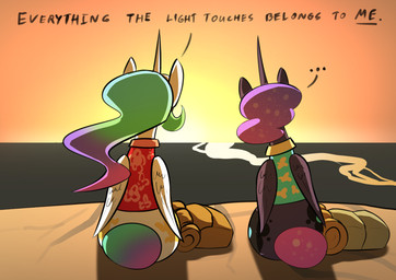 clothing dialogue duo ellipsis female feral horn sitting sun text wings underpable disney friendship_is_magic hasbro my_little_pony mythology the_lion_king princess_celestia_(mlp) princess_luna_(mlp) equid equine mammal mythological_creature mythological_equine winged_unicorn 2019 absurd_res english_text hi_res model_sheet sibling_(lore) sister_(lore) sisters_(lore)