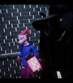 anthro duo elevator fangs female glowing glowing_eyes looking_at_viewer male smug smug_face smug_grin teeth text wings jarnqk da.nilkaz_(modeler) nardoiri_(modeler) mythology king_(king_crook) lya_(jarnqk) dragon kobold mythological_creature mythological_scalie nardoragon scalie 3d_(artwork) digital_media_(artwork) english_text hi_res