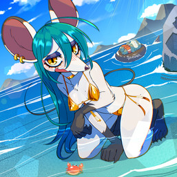 5_fingers 5_toes ambiguous_feral ambiguous_gender anthro anthro_focus barefoot big_ears bikini biped black_body black_claws black_ear_tips black_eyebrows black_feet black_hands black_markings black_tail blue_sky blush blush_lines blushing_at_viewer breasts buckteeth choker claws clenched_teeth clothed clothed_anthro clothed_female clothed_male clothing cloud countershade_face countershade_torso countershading day dipstick_ears duo dutch_angle ear_markings ear_piercing ear_ring embarrassed eyebrow_through_hair eyebrows eyeshadow feet female female_anthro female_focus feral fingers floating flotation_device gloves_(marking) gold_(metal) gold_bikini gold_choker gold_jewelry gold_necklace green_body group hair humanoid_feet humanoid_hands iris jewelry kneeling kneeling_in_water larger_anthro larger_female leg_markings light light_beam long_hair long_tail looking_at_viewer makeup male male_anthro markings mole_(marking) multicolored_body multicolored_ears necklace open_mouth open_smile orange_clothing orange_swimming_trunks orange_swimwear outside partially_submerged piercing plantigrade pointy_breasts pose pupils raised_heel red_body ring_piercing rock shark_fin side-tie_bikini size_difference sky slim slim_anthro slim_female small_breasts smaller_ambiguous smaller_feral smile smiling_at_viewer snout socks_(marking) solo_focus string_bikini sunbeam sunlight swimming_trunks swimwear tail teal_hair teeth text thin_tail three-quarter_view toe_claws toes topless topless_anthro topless_male translucent translucent_hair two-piece_swimsuit two_tone_body water white_body white_countershading white_ears white_sclera yellow_eyes drawligator golden_week bianca_(drawligator) drawligator_(character) alligator alligatorid ambient_arthropod ambient_crab ambient_crustacean ambient_sealife arthropod crab crocodilian crustacean decapod malacostracan mammal murid murine rat reptile rodent scalie artist_name english_description full-length_portrait hi_res pinup portrait