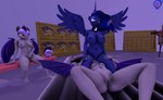 anthro anthro_on_anthro anthrofied armor bat_wings bench big_breasts blue_body blue_eyes breast_size_difference breasts collar facesitting feathered_wings feathers female female/female fingering genitals grey_body group hand_on_leg hand_on_thigh headgear headgear_only helmet helmet_only horn looking_pleasured lying masturbation melee_weapon membrane_(anatomy) membranous_wings navel nipples nude on_back polearm pussy sitting sitting_on_another spear spread_legs spread_wings spreading straddling tongue tongue_out trio vaginal vaginal_fingering vaginal_masturbation voyeur weapon wings yellow_eyes rainsstudio friendship_is_magic hasbro my_little_pony mythology night_guard_(mlp) princess_luna_(mlp) royal_guard_(mlp) bat_pony equid equine mammal mythological_creature mythological_equine winged_unicorn 3d_(artwork) absurd_res digital_media_(artwork) hi_res source_filmmaker_(artwork)