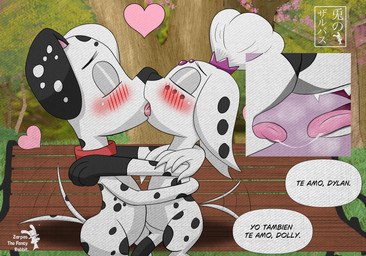 black_spots blush blush_lines bodily_fluids duo female feral french_kissing fur kissing male male/female saliva spots tail tail_motion tailwag text toony white_body white_fur zarpasrabbit_(artist) 101_dalmatian_street 101_dalmatians disney camilla_(101_dalmatians) dolly_(101_dalmatians) dylan_(101_dalmatians) canid canine canis dalmatian domestic_dog mammal absurd_res hi_res spanish_text translated pseudo_incest_(lore) stepbrother_(lore) stepbrother_and_stepsister_(lore) stepsibling_(lore) stepsister_(lore)