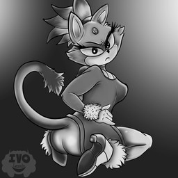 accessory anthro butt clothing dress female female_anthro forehead_gem from_behind_position fur gem looking_at_viewer looking_back looking_back_at_viewer presenting presenting_hindquarters quarters rear_admiral_position rear_view sex simple_background solo tail thick_thighs tight_clothing tight_dress wide_hips ivo_lamb sega sonic_the_hedgehog_(series) blaze_the_cat domestic_cat felid feline felis mammal 1:1 black_and_white digital_drawing_(artwork) digital_media_(artwork) digital_painting_(artwork) hi_res monochrome painting_(artwork) sketch