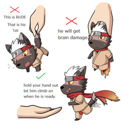 anthro asian_clothing chibi clothing east_asian_clothing male scarf text dragokaizer666 lifewonders this_is_rude tokyo_afterschool_summoners tadatomo_(tas) canid canine canis domestic_dog mammal 1:1 english_text hi_res meme