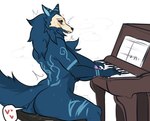 abyssal_wolf anthro areola big_breasts blue_body blue_hair bodily_fluids breasts butt canid canine canis elvia female genital_fluids hair huge_breasts josun keyboard_instrument mammal musical_instrument nude piano sitting solo sweat vaginal_fluids wolf