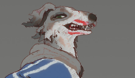 anthro asian_clothing chinese_clothing clothing east_asian_clothing furniture male school_uniform smile solo uniform wenx sanwenxiao borzoi canid canine canis domestic_dog hunting_dog mammal sighthound bust_portrait english_description portrait