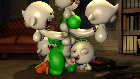 accessory anal anal_penetration anthro anus balls big_balls blush bodily_fluids book bookshelf brown_clothing brown_footwear brown_shoes circumcised clothing cock_ring cum erection eyes_closed fangs featureless_hands fellatio floating floor footwear footwear_only furniture genital_fluids genitals green_body green_scales group humanoid_genitalia humanoid_penis interspecies jewelry kneeling leaking_cum long_penis male male/male masturbation mostly_nude nipples open_mouth oral penetration penile penile_masturbation penile_penetration penis penis_accessory penis_jewelry pink_nipples puffy_anus scales sex sharp_teeth shoes shoes_only smile sofa spiked_cock_ring spikes teeth vein veiny_penis wood wood_floor logdoesrenders mario_bros nintendo boo_(mario) ghost scalie spirit yoshi 16:9 2025 3d_(artwork) 4k absurd_res digital_media_(artwork) english_description hi_res widescreen