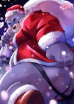 anthro belly big_belly blush bodily_fluids butt christmas_clothing christmas_headwear clothing hat headgear headwear holidays kemono male moobs nipples outside overweight overweight_male santa_hat snow snowing solo sweat underwear inuiookawa christmas santa_claus bear mammal 2022 hi_res