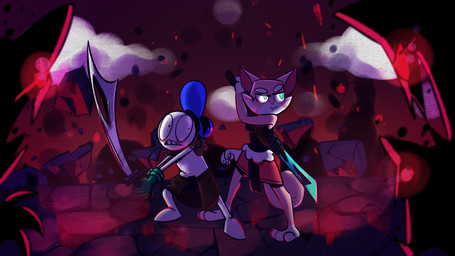 clothed clothing cloud dark female fur group male melee_weapon partially_clothed pink_body pink_fur scary sword weapon unknown_artist super_planet_dolan danger_dolan shima_luan domestic_cat felid feline felis humanoid mammal monster 16:9 hi_res widescreen