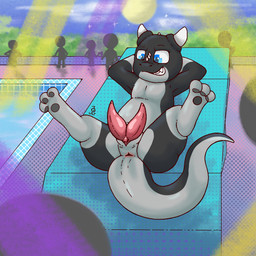 2_penises animal_genitalia anthro anus biped blue_eyes erection feet front_view genital_slit genitals hands_behind_head hindpaw legs_up looking_down lying male moon multi_genitalia multi_penis nude on_back outside paws penis poolside presenting presenting_penis reclining silhouette sky solo tapering_penis aztepyeen topi_(topicoatl) kobold scalie 1:1 2021