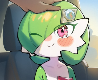 accessory ambiguous_gender bodily_fluids duo gardevoirite hair hair_accessory hair_over_eye hairclip headpat humanoid_pointy_ears mega_stone not_furry one_eye_closed pointy_ears smile solo_focus tears sintrybest nintendo pokemon poketoon tomorrow_with_gardevoir yugo's_gardevoir gardevoir generation_3_pokemon human humanoid mammal pokemon_(species) hi_res