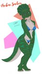 anthro bikini breasts clothing female looking_at_viewer smile solo swimwear text two-piece_swimsuit year jackelhaze dinosaurs_(series) charlene_sinclair ceratopsian dinosaur ornithischian prehistoric_species protoceratops reptile scalie 2022 character_name hi_res