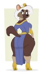 anthro big_breasts big_butt black_body black_fur breasts butt clothed clothing dress egyptian egyptian_clothing egyptian_headdress eyebrows eyelashes female footwear fully_clothed fur furgonomics hair high_heels huge_butt long_hair looking_at_viewer looking_back multicolored_body multicolored_fur rear_view sash shoes smile solo standing tan_body tan_fur thick_thighs two_tone_body two_tone_fur white_hair wide_hips usnarbit adara_(character) brown_hyena hyena mammal 2023 absurd_res hi_res